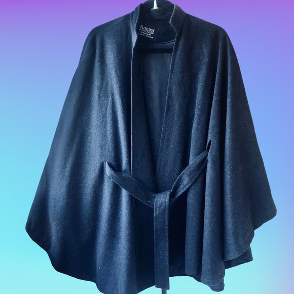 Vintage August Custom Tailors Hong Kong Black Cashmere Blend Silk Lined Cape OS - Picture 10 of 10